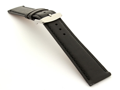 Extra Long Genuine Leather Watch Strap Twister Black / Black 20mm