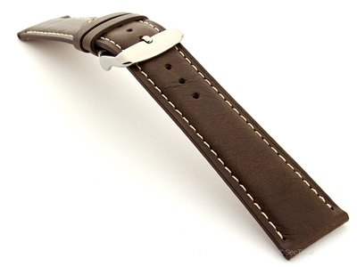 Extra Long Genuine Leather Watch Strap Twister Dark Brown / White 18mm