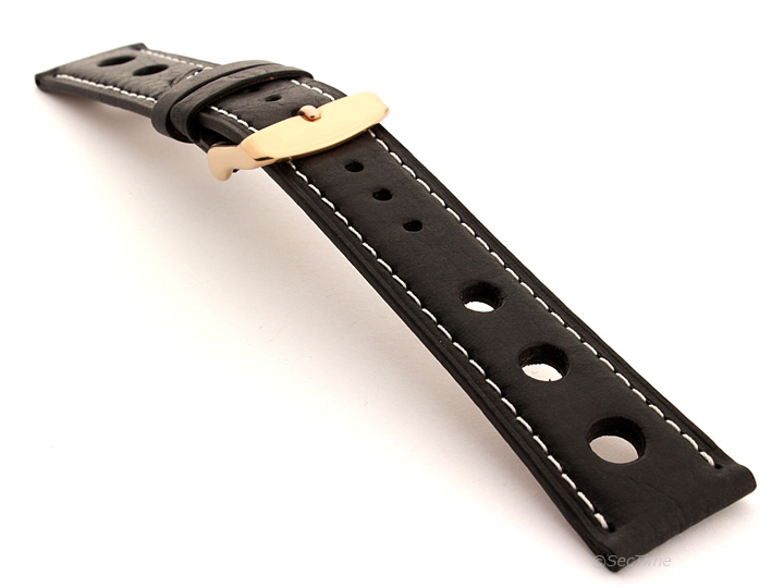 Rally Style Watch Strap Black with White Stitching Twister 05 03