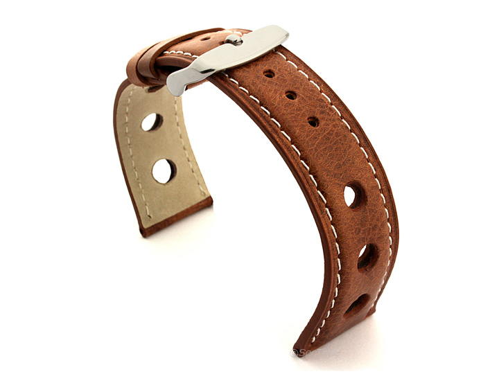 Rally Style Watch Strap Brown with White Stitching Twister 01 02