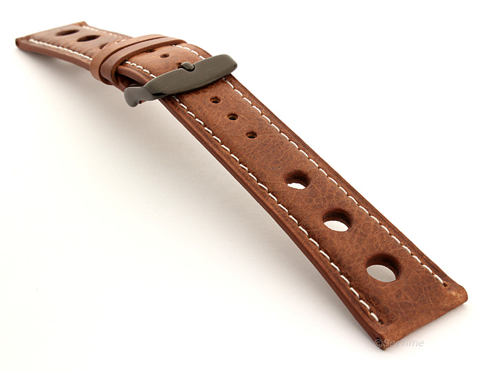 Rally Style Watch Strap Brown with White Stitching Twister 07 03