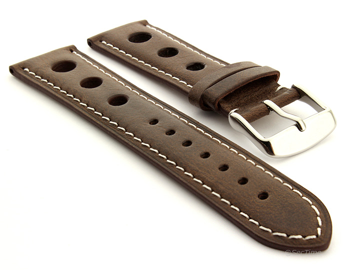 Rally Style Watch Strap Dark Brown with White Stitching Twister 01 01