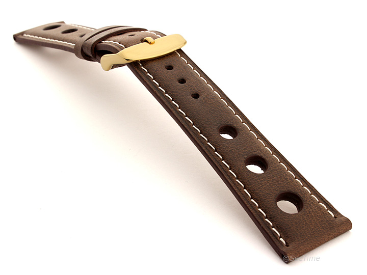 Rally Style Watch Strap Dark Brown with White Stitching Twister 03 03