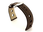 Rally Style Leather Watch Strap Twister Dark Brown / White 20mm