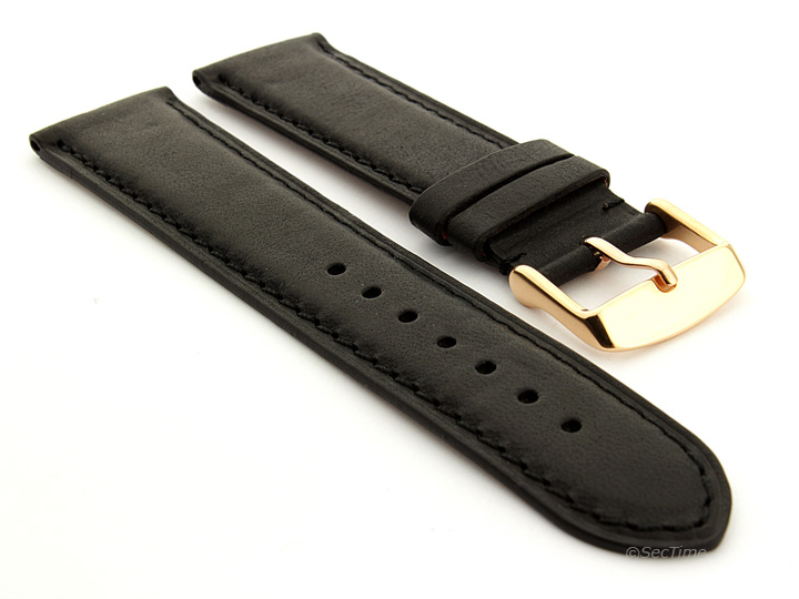 Flat Leather Watch Strap Black with Black Stitching Twister 05 03