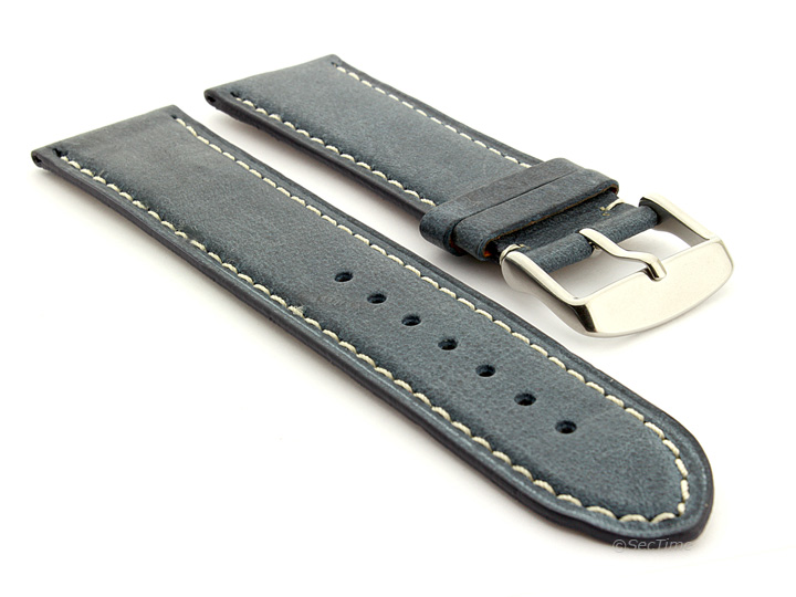 Flat Leather Watch Strap Blue with White Stitching Twister 01 01