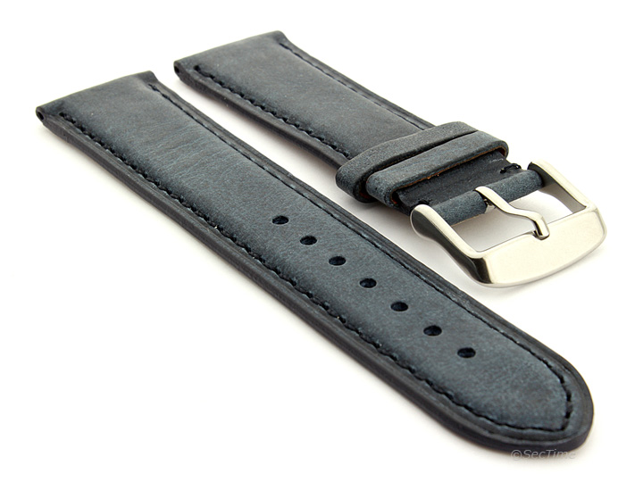 Flat Leather Watch Strap Blue with Blue Stitching Twister 01 01