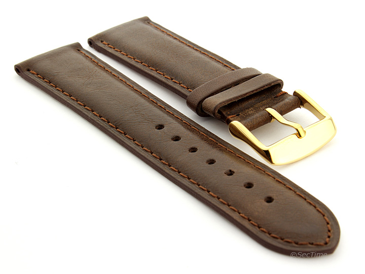 Flat Leather Watch Strap Dark Brown with Brown Stitching Twister 03 03