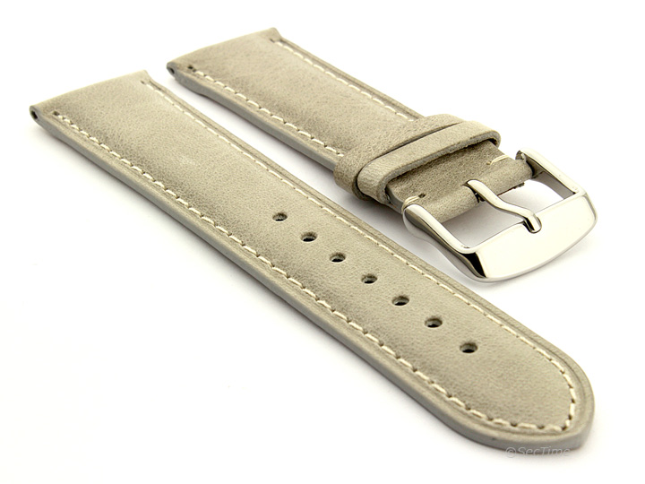 Flat Leather Watch Strap Grey with White Stitching Twister 01 01