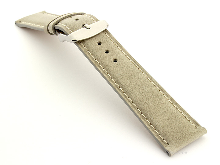 Flat Leather Watch Strap Grey with White Stitching Twister 01 02