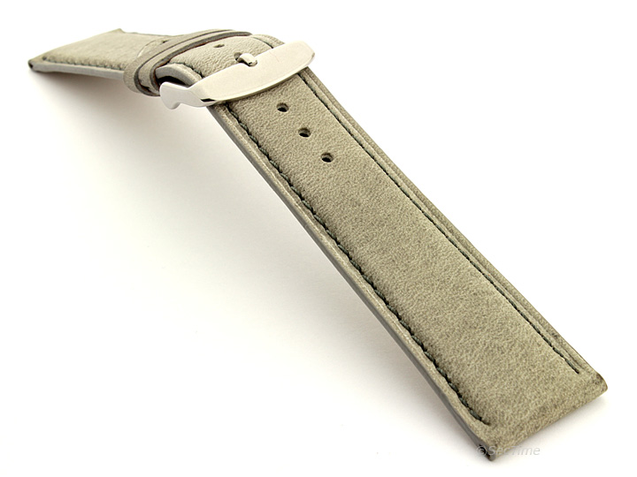 Flat Leather Watch Strap Grey with Grey Stitching Twister 01 02