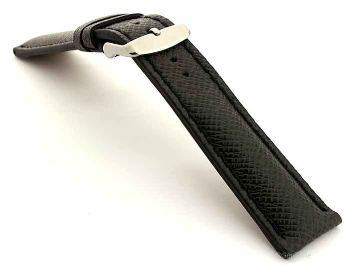 Taiga Leather Watch Strap Cross Pattern Black with Black Stitching VEGA 02