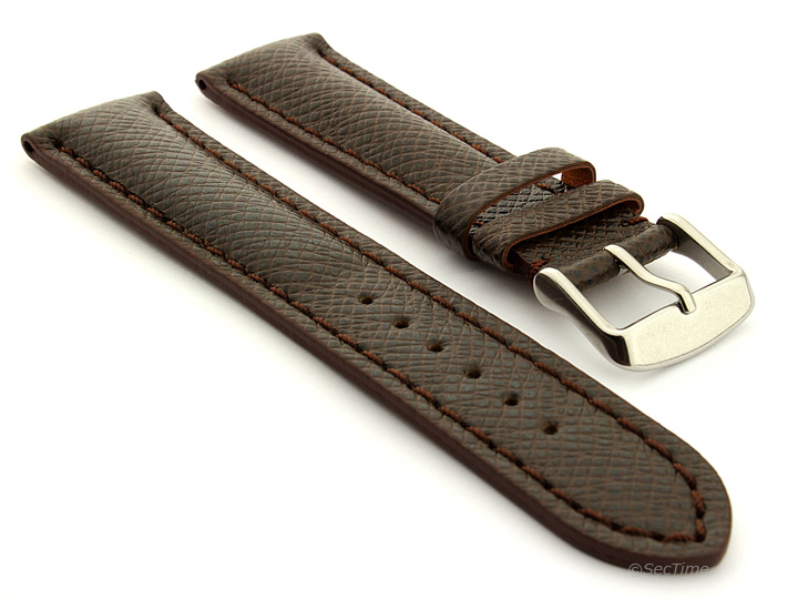 Taiga Leather Watch Strap Cross Pattern Dark Brown with Brown Stitching VEGA 01