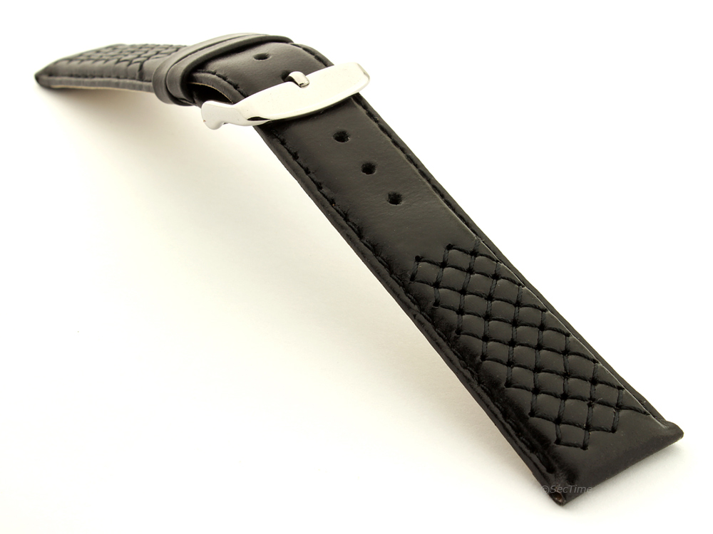 Elegant Cross Stitched Leather Watch Strap Vinci Black 03