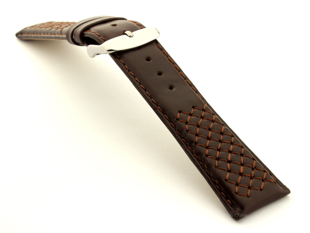 Elegant Cross Stitched Leather Watch Strap Vinci Dark Brown 03