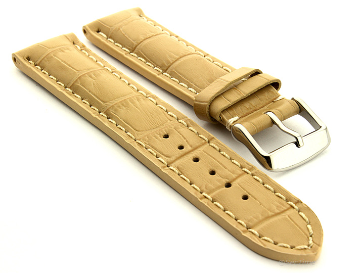 Leather Watch Strap VIP Alligator Grain Dark Cream 01