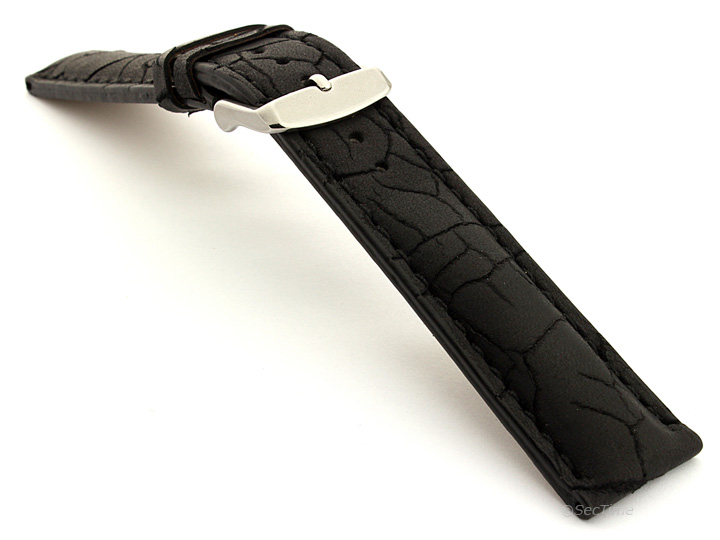 Cracked Leather Watch Strap Black with Black Stitching Waterfall 02