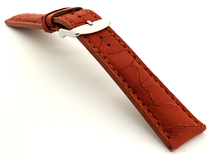 Cracked Leather Watch Strap Brown with Brown Stitching Waterfall 02