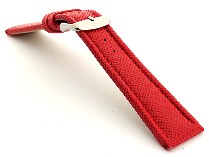 Polyurethane Waterproof Kevlar Style Watch Strap Red 02