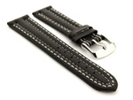 Leather Watch Strap Double Stitched Zurich Black / White 18mm
