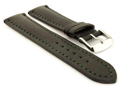 Padded Watch Strap Band CANYON Genuine Leather Black/Green 24mm