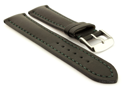 Padded Watch Strap Band CANYON Genuine Leather Black/Green 22mm