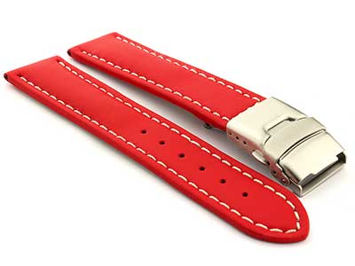 Genuine Leather Watch Strap Band Canyon Deployment Clasp Red/White 26mm