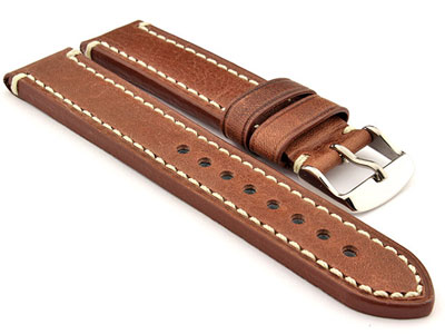 Genuine Leather WATCH STRAP Catalonia WAXED LINING Dark Brown/White 20mm