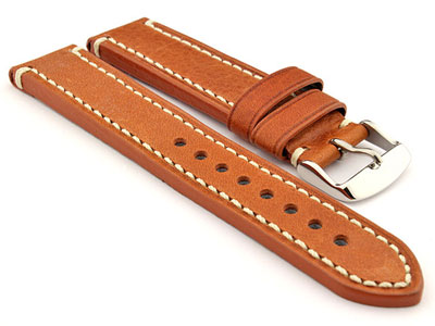 Genuine Leather WATCH STRAP Catalonia WAXED LINING Brown (Tan)/White 20mm