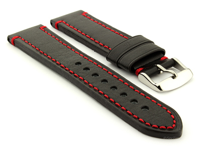 Genuine Leather WATCH STRAP Catalonia WAXED LINING Black/Red 20mm