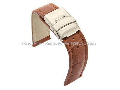 Genuine Leather Watch Band Croco Deployment Clasp Brown / Brown 26mm