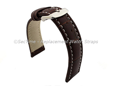 Leather Watch Strap CROCO RM Dark Brown/White 26mm