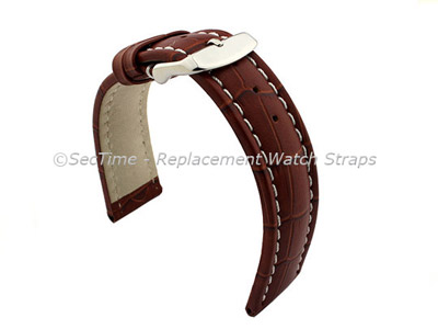 Leather Watch Strap CROCO RM Brown/White 28mm