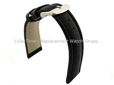 Leather Watch Strap CROCO RM Black/Black 22mm