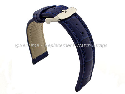 Leather Watch Strap CROCO RM Blue/Blue 18mm