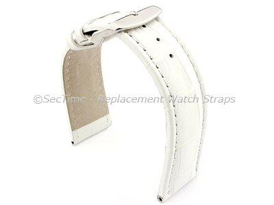 Leather Watch Strap CROCO RM White/White 28mm