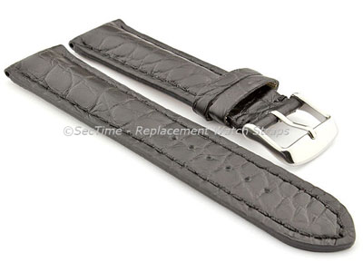 Genuine Crocodile Leather Watch Strap Band Mississippi Black/Black 24mm