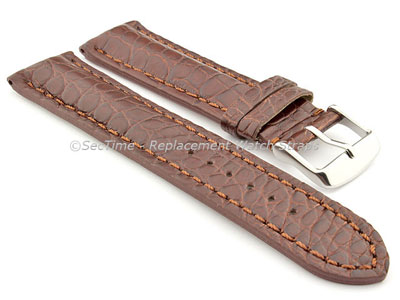 Genuine Crocodile Leather Watch Strap Band Mississippi Dark Brown/Brown 24mm