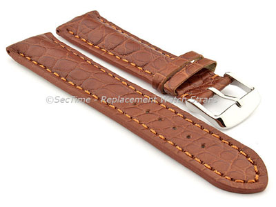 Genuine Crocodile Leather Watch Strap Band Mississippi Brown/Brown 22mm