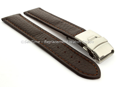 Genuine Leather Watch Strap Freiburg Deployment Clasp  Dark Brown / Brown 22mm