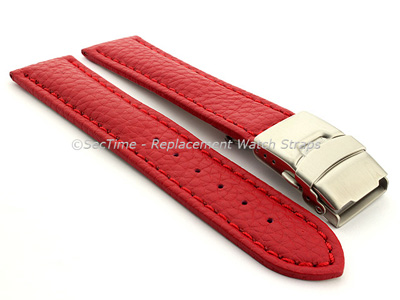 Genuine Leather Watch Strap Freiburg Deployment Clasp  Red / Red 22mm