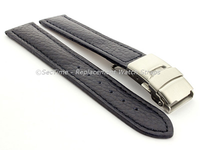 Genuine Leather Watch Strap Freiburg Deployment Clasp  Navy Blue / Blue 22mm