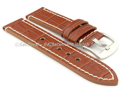 Genuine Leather Watch Strap CROCO GRAND PANOR Brown/White 24mm