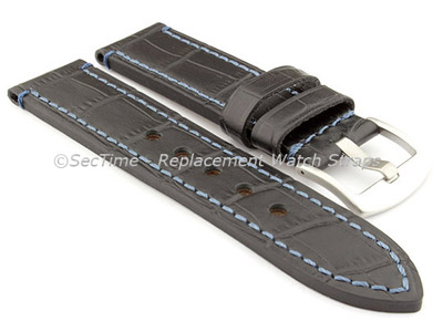 Genuine Leather Watch Strap CROCO GRAND PANOR Black/Blue 22mm