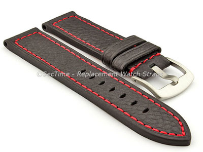 Replacement WATCH STRAP Luminor Genuine Leather Black/Red 22mm