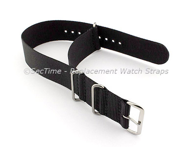 NATO G10 Watch Strap Military Nylon Divers (3 rings) Black 18mm 