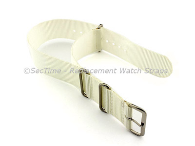 NATO G10 Watch Strap Military Nylon Divers (3 rings) White 18mm 