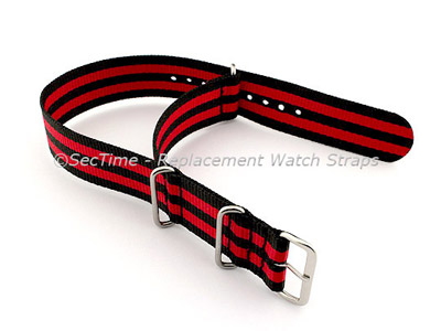 NATO G10 Watch Strap Military Nylon Divers (3 rings) Black/Red 22mm 