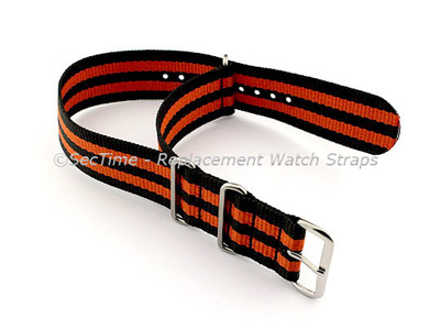 NATO G10 Watch Strap Military Nylon Divers (3 rings) Black/Orange 18mm 