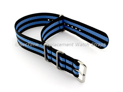 NATO G10 Watch Strap Military Nylon Divers (3 rings) Black/Blue 20mm 